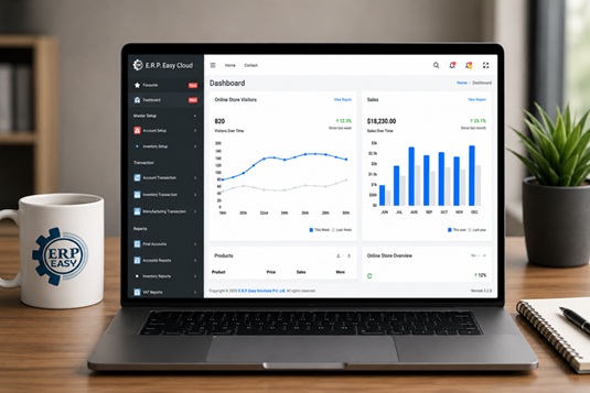 ERP Easy dashboard shown on laptop and mobile